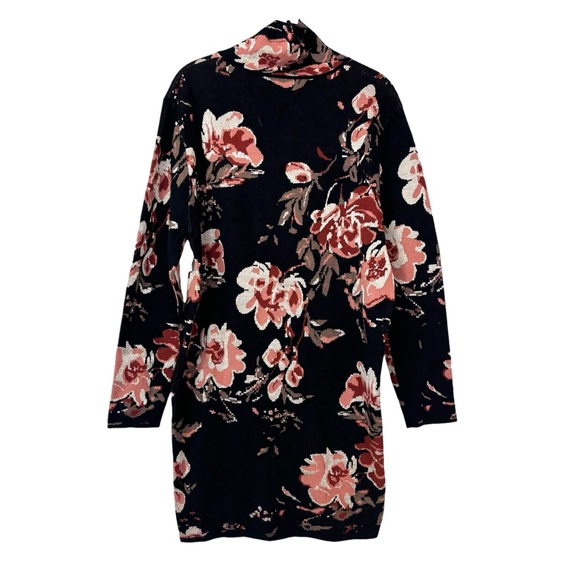 Ali & Jay floral print long sleeve thick knit sweater dress with mock neck Sz M - Picture 3 of 11